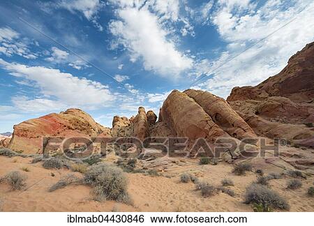 Stock Photograph - Orange-red rock formations, sandstone, White Domes Trail, Valley of Fire State Park, Mojave Desert, Nevada, USA, North America. Fotosearch