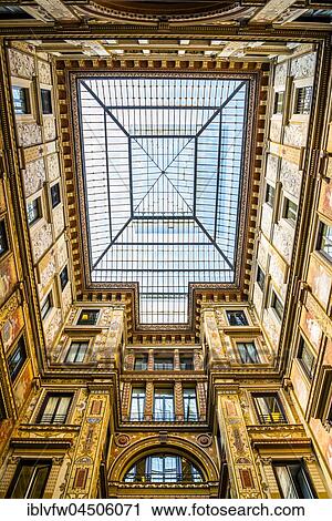 Stock Image - Ornately painted and decorated courtyard of the Palazzo Sciarra Galleria Sciarra, Art Nouveau, Rome, Lazio, Italy, Europe. Fotosearch