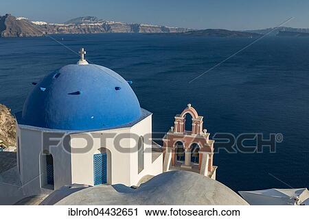 Orthodox church with blue dome and bell tower, Oia, Santorini, Cyclades, Greece, Europe View Large Photo Image Stock Image - Orthodox church with blue dome and bell tower, Oia, Santorini, Cyclades, Greece, Europe. Fotosearch