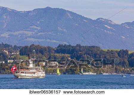 Paddle steamer Uri on Lake Lucerne, Lucerne, Canton Lucerne, Switzerland, Europe View Large Photo Image Stock Photo - Paddle steamer Uri on Lake Lucerne, Lucerne, Canton Lucerne, Switzerland, Europe. Fotosearch