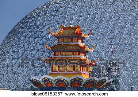 Stock Photo - Pagoda figure, Chinese lights event, Montreal, Quebec Province, Canada, North America. Fotosearch