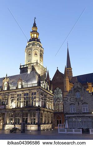 Palace of Justice, and Belfry Sint-Walburgakerk on the Great Market Square at twilight, UNESCO World Heritage Site, Veurne, West Flanders, Flanders, Belgium, Europe View Large Photo Image Stock Photograph - Palace of Justice, and Belfry Sint-Walburgakerk on the Great Market Square at twilight, UNESCO World Heritage Site, Veurne, West Flanders, Flanders, Belgium, Europe. Fotosearch