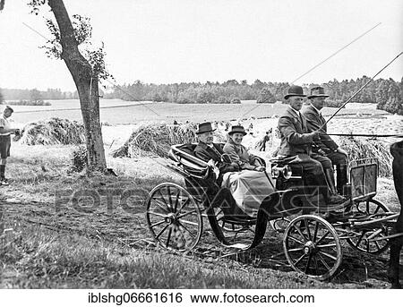 Stock Photograph - Paul von Hindenburg driving a carriage and inspecting his lands, historical photograph, ca. 1930, Neudeck, Germany, today Poland, Europe. Fotosearch