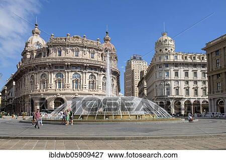 Stock Photo - Piazza de Ferrari with fountain, Genoa, Liguria, Italy, Europe. Fotosearch