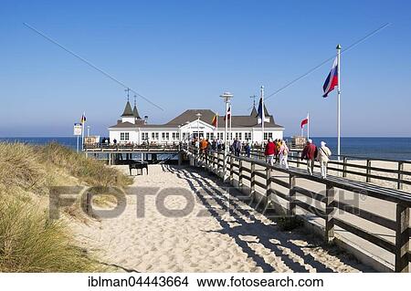 Picture - Pier, Ahlbeck seaside resort, Heringsdorf, Usedom, Baltic Sea, Mecklenburg-Western Pomerania, Germany, Europe. Fotosearch