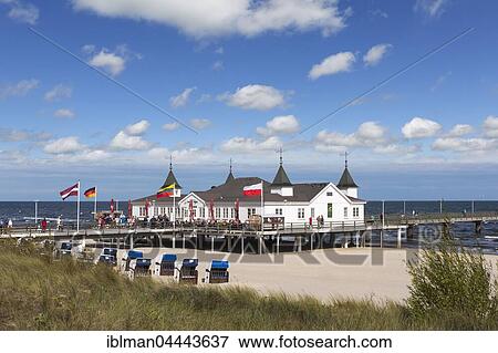 Stock Photo - Pier, Ahlbeck seaside resort, Heringsdorf, Usedom, Baltic Sea, Mecklenburg-Western Pomerania, Germany, Europe. Fotosearch