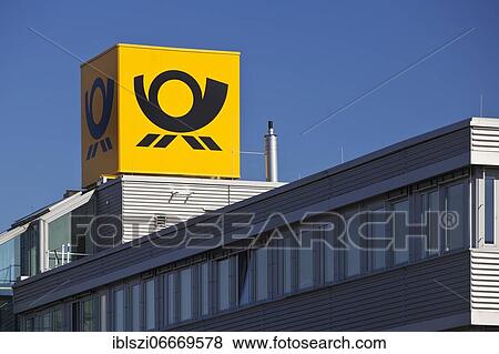 Posthorn, logo of Deutsche Post at the mail center Köln-West, Frechen, North Rhine-Westphalia, Germany, Europe View Large Photo Image Stock Photo - Posthorn, logo of Deutsche Post at the mail center Köln-West, Frechen, North Rhine-Westphalia, Germany, Europe. Fotosearch