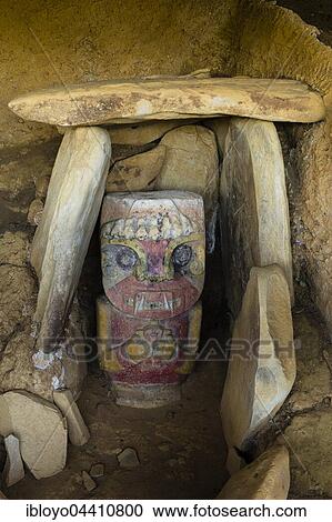 Stock Image - Pre-Colombian Funeral Sculptures of San Agustin, megalith, El Puritan, Parque Archeologico, San Agustin, Huila, Colombia, South America. Fotosearch