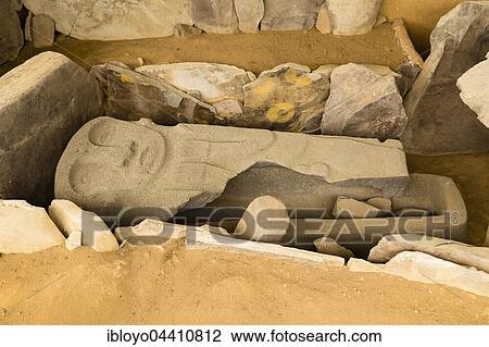 Stock Image - Pre-Colombian Funeral Sculptures of San Agustin, megalith, Alto de los Idolos, Parque Archeologico, San Agustin, Huila, Colombia, South America. Fotosearch