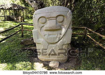 Stock Photograph - Pre-Colombian Funeral Sculptures of San Agustin, megalith, Parque Archeologico, San Agustin, Huila, Colombia, South America. Fotosearch