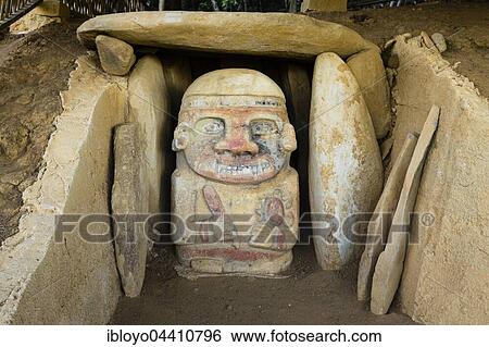 Stock Photograph - Pre-Colombian Funeral Sculptures of San Agustin, megalith, El Puritan, Parque Archeologico, San Agustin, Huila, Colombia, South America. Fotosearch