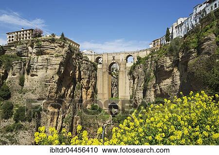 Stock Image - Puente Nuevo with Tajo gorge and river Río Guadalevín, Ronda, Malaga province, Andalusia, Spain, Europe. Fotosearch