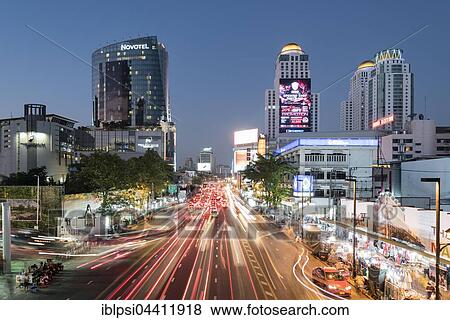 Ratchaprarop Road with light strips in Ratchathewi District in the evening, Central Bangkok, Thailand, Asia View Large Photo Image Stock Photo - Ratchaprarop Road with light strips in Ratchathewi District in the evening, Central Bangkok, Thailand, Asia. Fotosearch
