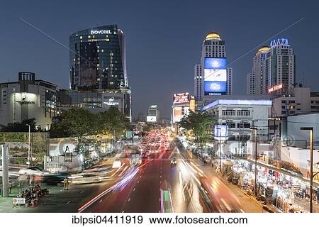 Ratchaprarop Road with light strips in Ratchathewi District in the evening, Central Bangkok, Thailand, Asia View Large Photo Image Stock Photo - Ratchaprarop Road with light strips in Ratchathewi District in the evening, Central Bangkok, Thailand, Asia. Fotosearch