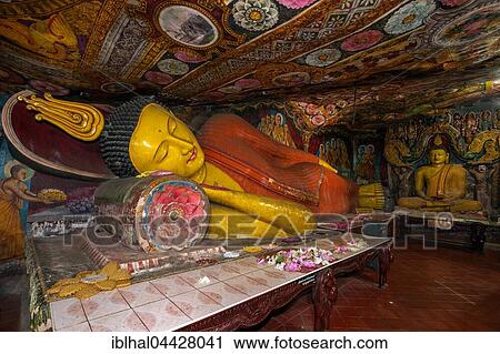 Reclining Buddha statue and painted ceilings, Aluvihara Rock Cave Temple, Central Province, Sri Lanka, Asia View Large Photo Image Stock Image - Reclining Buddha statue and painted ceilings, Aluvihara Rock Cave Temple, Central Province, Sri Lanka, Asia. Fotosearch
