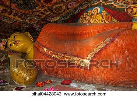 Reclining Buddha statue and painted ceilings, Aluvihara Rock Cave Temple, Central Province, Sri Lanka, Asia View Large Photo Image Stock Image - Reclining Buddha statue and painted ceilings, Aluvihara Rock Cave Temple, Central Province, Sri Lanka, Asia. Fotosearch