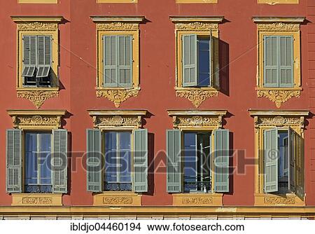Picture - Red facade at port Lympia, Nice, Provence-Alpes-Côte d'Azur, France, Europe. Fotosearch