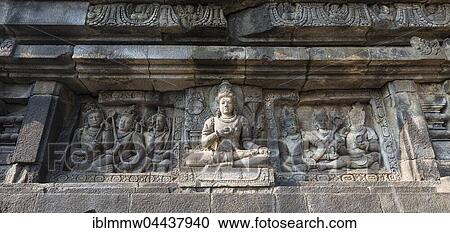 Stock Image - Relief at Prambanan temple, Kecamatan Prambanan, Daerah Istimewa Yogyakarta, Java Tengah, Java, Indonesia, Asia. Fotosearch