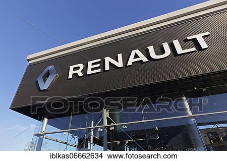 Picture - Renault, logo on a car dealership, French car brand, Düsseldorf, North Rhine-Westphalia, Germany, Europe. Fotosearch