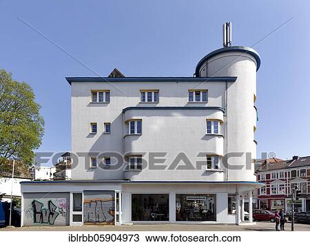 Stock Image - Residential and office building at the Black Sea, architectural style Neue Sachlichkeit, Eastern suburb, Bremen, Germany, Europe. Fotosearch