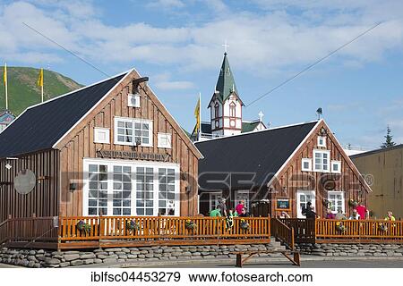 Restaurant Gamli Baukur, harbour, Húsavík, Iceland, Europe View Large Photo Image Stock Photo - Restaurant Gamli Baukur, harbour, Húsavík, Iceland, Europe. Fotosearch