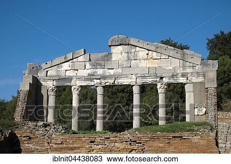 Stock Image - Restored monument of Agonothetes, bouleuterion, ruins of Apollonia, Fier County, Albania, Europe. Fotosearch