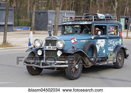Return of Heidi Hetzer after world travel with vintage Hudson Greater Eight, Olympischer Platz, Berlin, Germany, Europe View Large Photo Image Picture - Return of Heidi Hetzer after world travel with vintage Hudson Greater Eight, Olympischer Platz, Berlin, Germany, Europe. Fotosearch