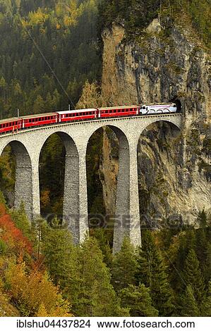Rhaetian Railway, Albula Railway, Landwasser Viaduct, Filisur, Graubünden Canton, Switzerland, Europe View Large Photo Image Picture - Rhaetian Railway, Albula Railway, Landwasser Viaduct, Filisur, Graubünden Canton, Switzerland, Europe. Fotosearch