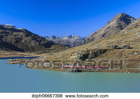 Rhaetian Railway at the Bernina Pass, Grisons, Switzerland, Europe View Large Photo Image Stock Photo - Rhaetian Railway at the Bernina Pass, Grisons, Switzerland, Europe. Fotosearch