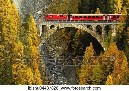 Stock Photo - Rhaetian Railway, Val-Mela Viaduct, Graubünden Canton, Switzerland, Europe. Fotosearch