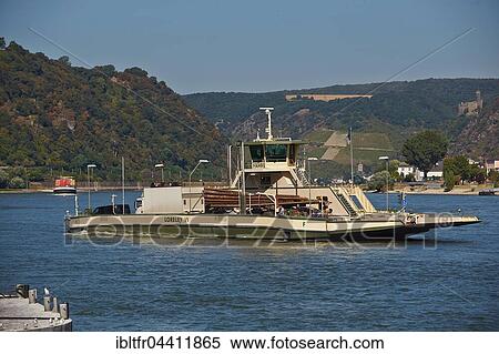 Rhine ferry Loreley VI, St. Goar, Rhineland-Palatinate, Germany, Europe View Large Photo Image Stock Photography - Rhine ferry Loreley VI, St. Goar, Rhineland-Palatinate, Germany, Europe. Fotosearch