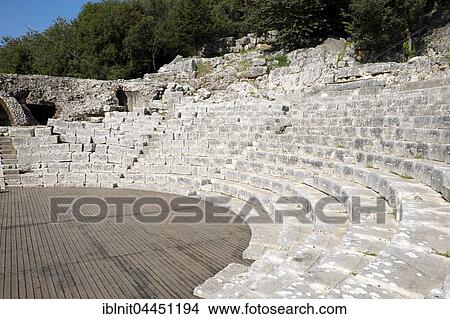 Picture - Roman theatre, amphitheatre, ancient city of Butrint, region Vlora, Albania, Europe. Fotosearch