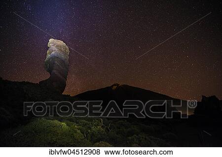 Roque Cinchado and Teide vulcano with starry sky, night shot, Los Roques de Garcia, Pico del Teide vulcano, Zapato de Reina, Las Cañadas, Teide vulcano National Park, Tenerife, Canary Islands, Spain, Europe View Large Photo Image Stock Photo - Roque Cinchado and Teide vulcano with starry sky, night shot, Los Roques de Garcia, Pico del Teide vulcano, Zapato de Reina, Las Cañadas, Teide vulcano National Park, Tenerife, Canary Islands, Spain, Europe. Fotosearch