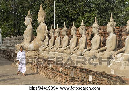Row of Buddha statues, Wat Yai Chai Mongkhon, Ayutthaya Historical Park, Thailand, Asia View Large Photo Image Picture - Row of Buddha statues, Wat Yai Chai Mongkhon, Ayutthaya Historical Park, Thailand, Asia. Fotosearch