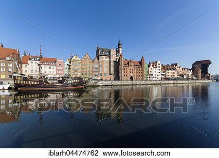 Row of houses in historic centre with ship, Krantor, Motława, Gdansk, Poland, Europe View Large Photo Image Stock Image - Row of houses in historic centre with ship, Krantor, Motława, Gdansk, Poland, Europe. Fotosearch