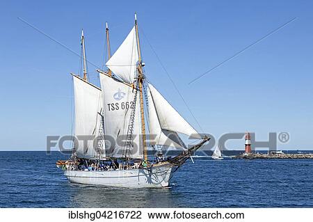 Stock Image - Sailing boat, Hanse Sail, Warnemünde Harbor, Mecklenburg-Western Pomerania, Germany, Europe. Fotosearch