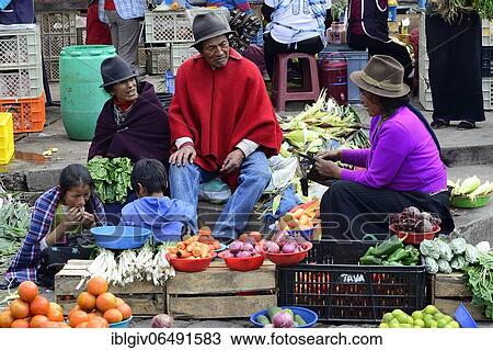 Stock Image - Sales stand with vegetables at the weekly market market, Tixán, Chimborazo Province, Ecuador, South America. Fotosearch