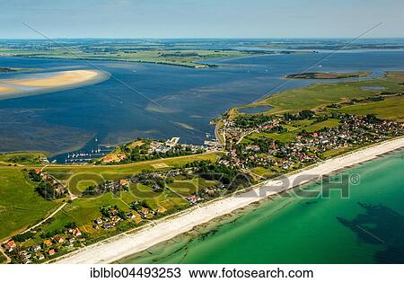 Stock Image - Sandy beach, bay and harbour of Vitte, Island Hiddensee, Baltic coast, Mecklenburg-Western Pomerania, Germany, Europe. Fotosearch