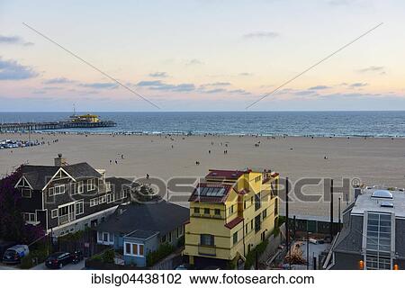 Santa Monica Beach, sunset, beach houses, Los Angeles, California, USA, North America View Large Photo Image Stock Image - Santa Monica Beach, sunset, beach houses, Los Angeles, California, USA, North America. Fotosearch