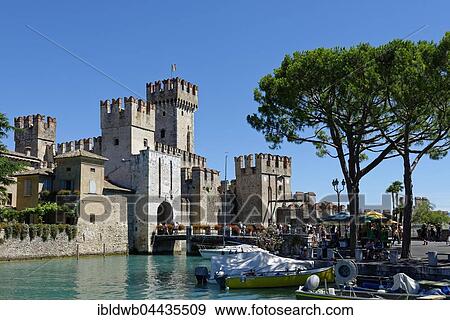 Stock Photo - Scaliger Castle, Sirmione, Lake Garda, Lombardy, Italy, Europe. Fotosearch