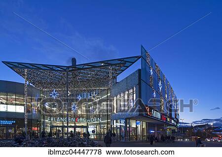 Shopping centre with Christmas decorations, dusk, Erlangen, Middle Franconia, Bavaria, Germany, Europe View Large Photo Image Stock Photo - Shopping centre with Christmas decorations, dusk, Erlangen, Middle Franconia, Bavaria, Germany, Europe. Fotosearch