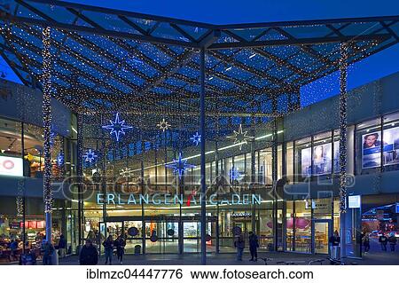 Shopping centre with Christmas decorations, dusk, Erlangen, Middle Franconia, Bavaria, Germany, Europe View Large Photo Image Stock Photograph - Shopping centre with Christmas decorations, dusk, Erlangen, Middle Franconia, Bavaria, Germany, Europe. Fotosearch