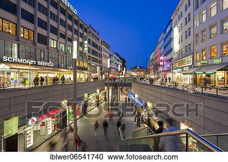 Stock Image - Shops in the Bahnhofstraße, Main shopping street, Shopping arcade, Pedestrian zone, Hanover, Lower Saxony, Germany, Europe. Fotosearch