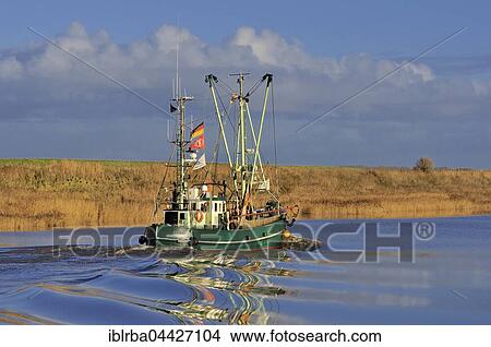 Shrimp boat reflected in water, Greetsiel, Lower Saxony, Germany, Europe View Large Photo Image Picture - Shrimp boat reflected in water, Greetsiel, Lower Saxony, Germany, Europe. Fotosearch