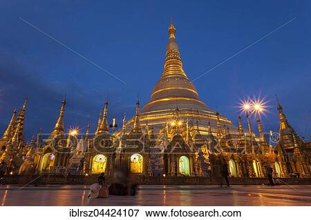 Shwedagon Pagoda at night, Yangon, Myanmar, Asia View Large Photo Image Stock Photo - Shwedagon Pagoda at night, Yangon, Myanmar, Asia. Fotosearch
