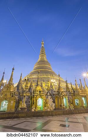 Stock Photo - Shwedagon pagoda, Shwedagon Paya at twilight, Yangon, Myanmar, Asia. Fotosearch