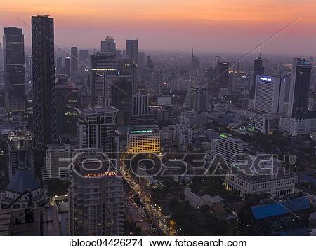 Skyline, dusk, Bangkok, Thailand, Asia View Large Photo Image Picture - Skyline, dusk, Bangkok, Thailand, Asia. Fotosearch