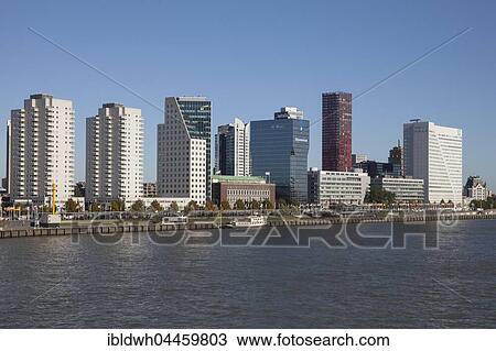 Skyline with skyscrapers at Boompjeskai, Nieuwe Maas River, Rotterdam, Holland, Netherlands View Large Photo Image Stock Image - Skyline with skyscrapers at Boompjeskai, Nieuwe Maas River, Rotterdam, Holland, Netherlands. Fotosearch