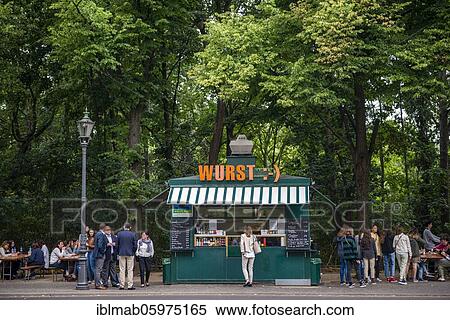 Stock Photography - Snack bar, sausage stand with lettering Wurst Smiley at the Brandenburg Gate, Berlin, Germany, Europe. Fotosearch
