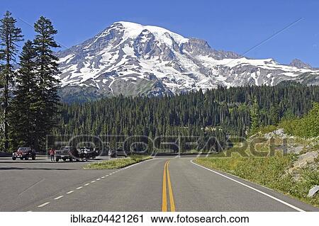 Snow-capped summit of Mount Rainier and road, Mount Rainier National Park, Cascade Range, Washington, Pacific Northwest, USA, North America View Large Photo Image Stock Image - Snow-capped summit of Mount Rainier and road, Mount Rainier National Park, Cascade Range, Washington, Pacific Northwest, USA, North America. Fotosearch
